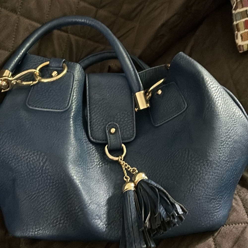 Deep blue leather handbag